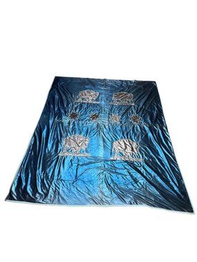 Blue Velvet Buffalo Ancestral Blanket Quilt Silver Full Size Handmade Star READ